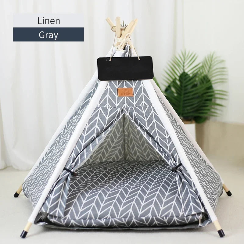 Pet Tent House Dog Bed Portable Removable Washable Teepee Puppy Cat Indoor Outdoor Kennels Cave with Cushion and Blackboard