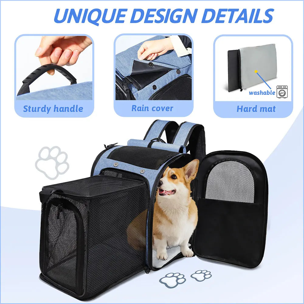 Pet Backpack Expandable Foldable Cat Carrier for Small Medium Dog and Cat Transport Dog Bag Large Space Pets Carrier with Zipper