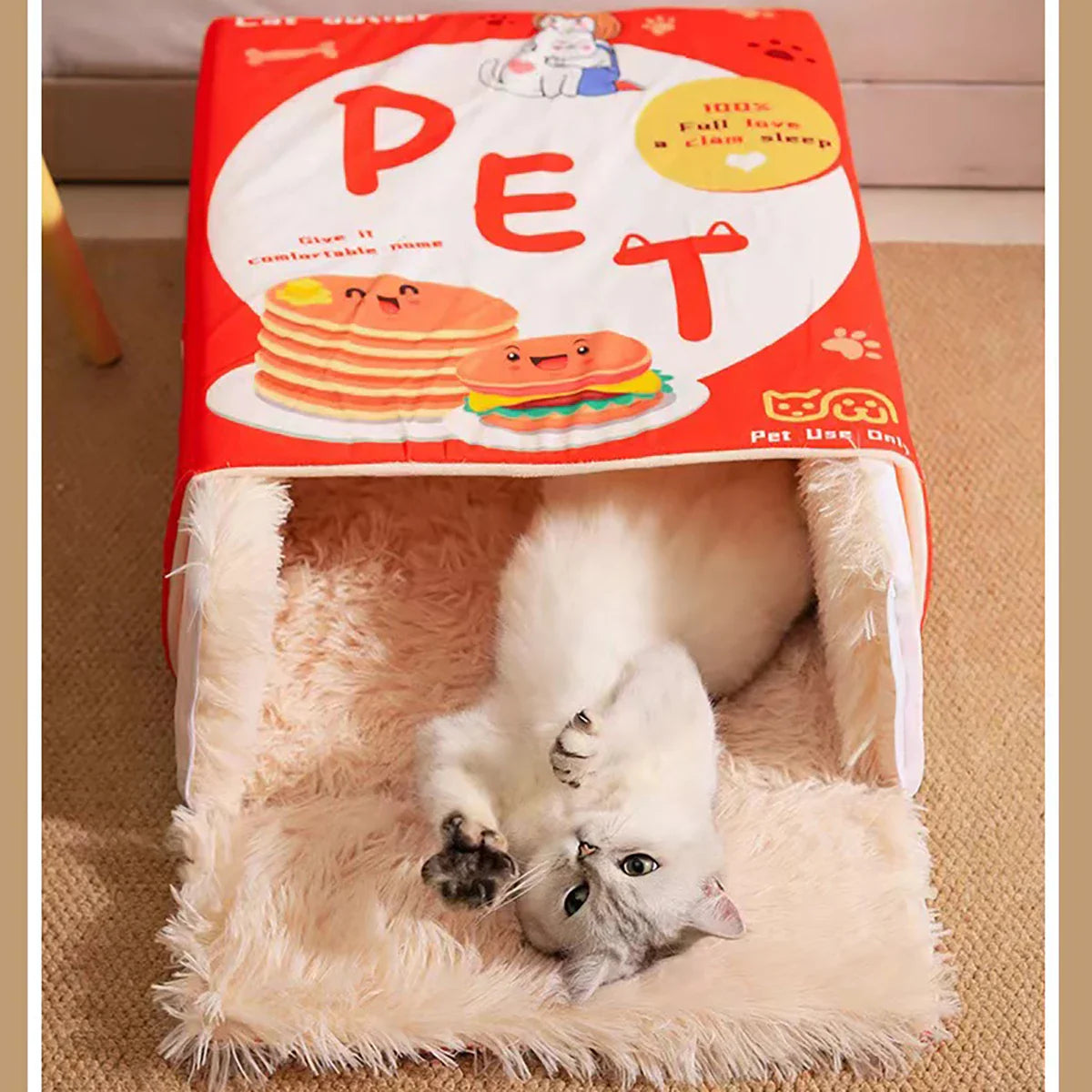 Fully Enclosed Biscuit Box Pet Cat Bed Rectangular Pull Out Snack Kitten Cat House Cushion Cave with Zipper