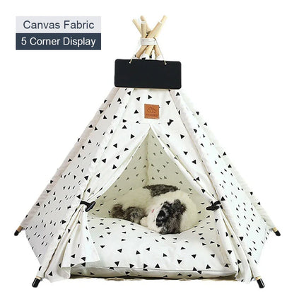 Pet Tent House Dog Bed Portable Removable Washable Teepee Puppy Cat Indoor Outdoor Kennels Cave with Cushion and Blackboard