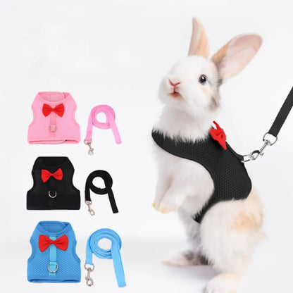 2pcs Pet Accessories Soft Rabbit Harness and Leash Set No Pull Mesh Pet Harness Adjustable Portable Pet Chest Strap Hamsters