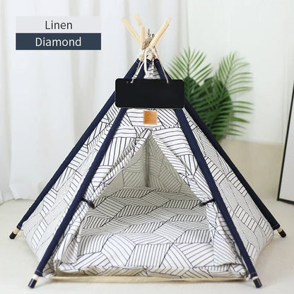 Pet Tent House Dog Bed Portable Removable Washable Teepee Puppy Cat Indoor Outdoor Kennels Cave with Cushion and Blackboard